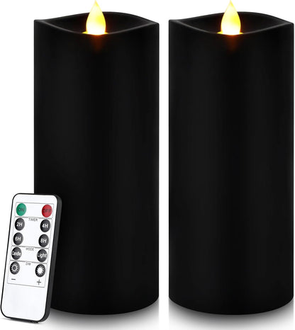 Enpornk 7” x 3” Flameless Candles, Flickering Moving Flame LED Candles, Battery Operated Candles with Remote and Timers, Ivory White, Set of 2