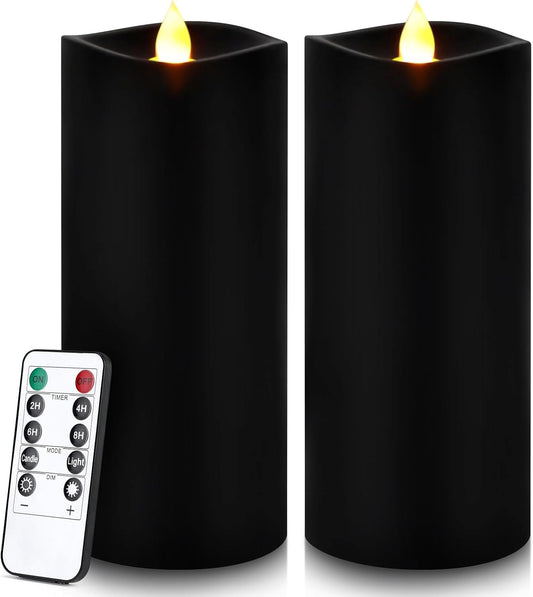 Enpornk 7” x 3” Flameless Candles, Flickering Moving Flame LED Candles, Battery Operated Candles with Remote and Timers, Ivory White, Set of 2