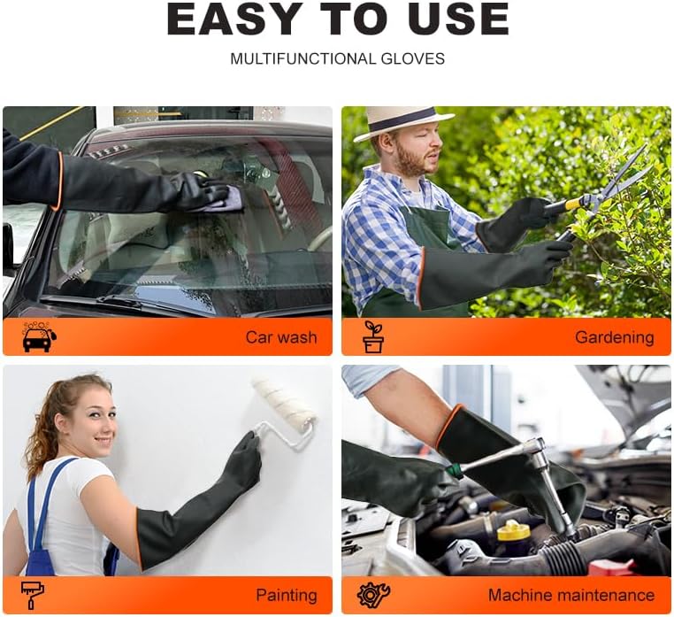 North Tower Heavy-Duty Latex Chemical Resistant Gloves - Reusable Long Rubber Dishwashing Gloves with Forearm Protection for Men - Waterproof, Industrial Safety Gear,18“，1 Pair