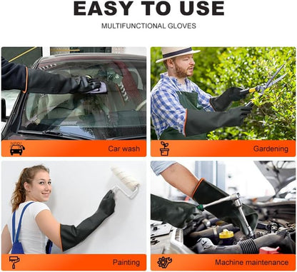North Tower Heavy-Duty Latex Chemical Resistant Gloves - Reusable Long Rubber Dishwashing Gloves with Forearm Protection for Men - Waterproof, Industrial Safety Gear,18“，1 Pair