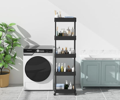 Sooyee 3 Tier Rolling Cart with Wheels, Slim Storage Cart, Under Desk Narrow Rolling Utility Cart Storage Organizer for Office Bathroom Kitchen Laundry Room Narrow Places, White, Plastic and Metal