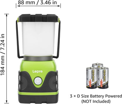Lepro 1500LM Battery Powered LED Camping Lantern, Green Tent Light with 4 Light Modes, Camping Essentials, Waterproof Lantern Flashlight for Camping, Emergency Light, Power Outages, Not Rechargeable