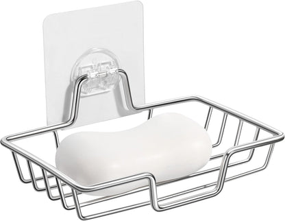 Rainspire Bar Soap Holder for Shower, 304 Stainless Steel Rustproof, Wall Adhesive, Soap Tray Bar Soap Sponge Holder for Bathroom & Kitchen, Square, Black