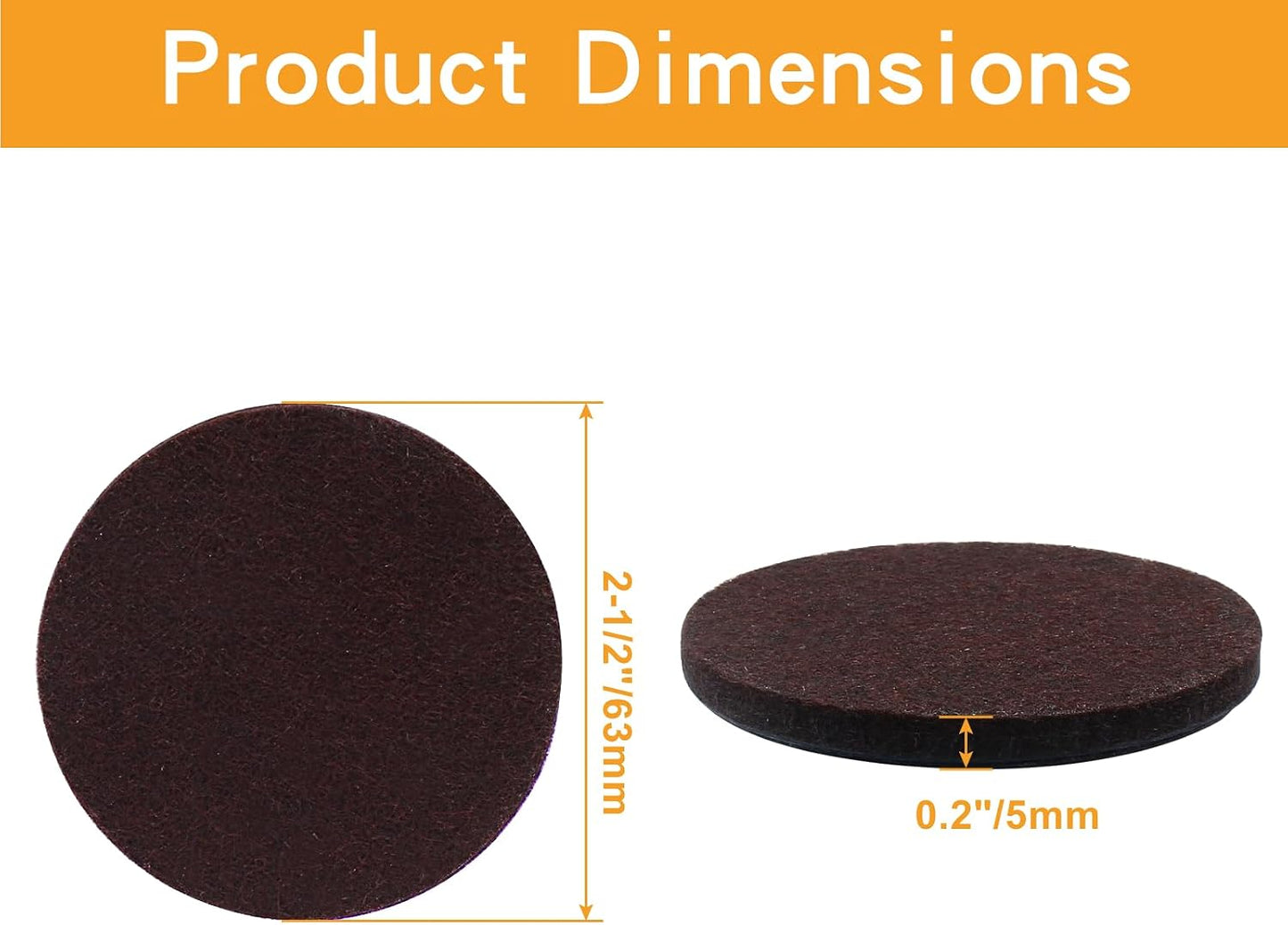 16 Pcs 3"/75mm Felt Furniture Pads Brown Round Self Adhesive | 5mm Thick, Anti Scratch Floor Protectors, For Furniture Feet Chair Legs