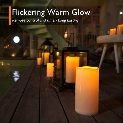 Homemory 6" 8" 10" x 4" Waterproof Outdoor Flameless Candles, Battery Operated Flickering LED Pillar Candles with Remote and Timers for Indoor, Plastic, Ivory White