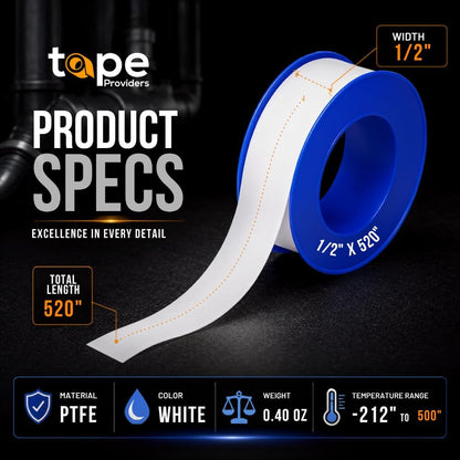 WOD PTST35S Plumbers Pipe Teflon Thread Seal Tape - 1 inch x 520 inch (Case of 50 Rolls) - Leak Proof Sealant for Water, Gas, Oil, Most Chemicals, Hydraulic and High Pressure Lines