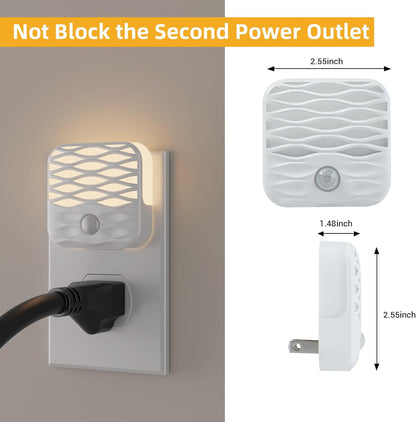 Dawnrise 3 Pack Night Lights Plug into Wall,Motion Sensor Nightlights Indoor with Warm White for Stairs, Hallway, Living Room, Kitchen, Entrance, Bathroom, Office