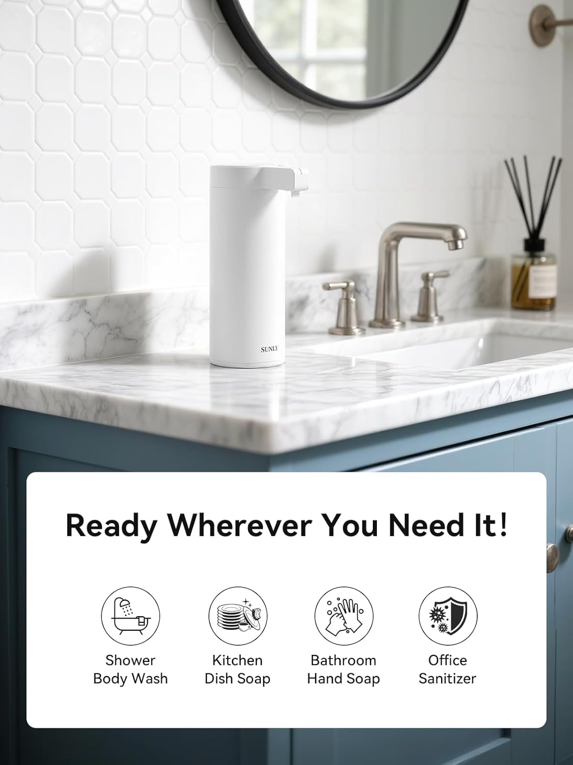 SUNLY Touchless Automatic Soap Dispenser – Clog-Free Pump, 0.2s Fast Sensor, USB-C Rechargeable, Smudge-Resistant Stainless Steel, for Kitchen & Bathroom Soap Dispenser