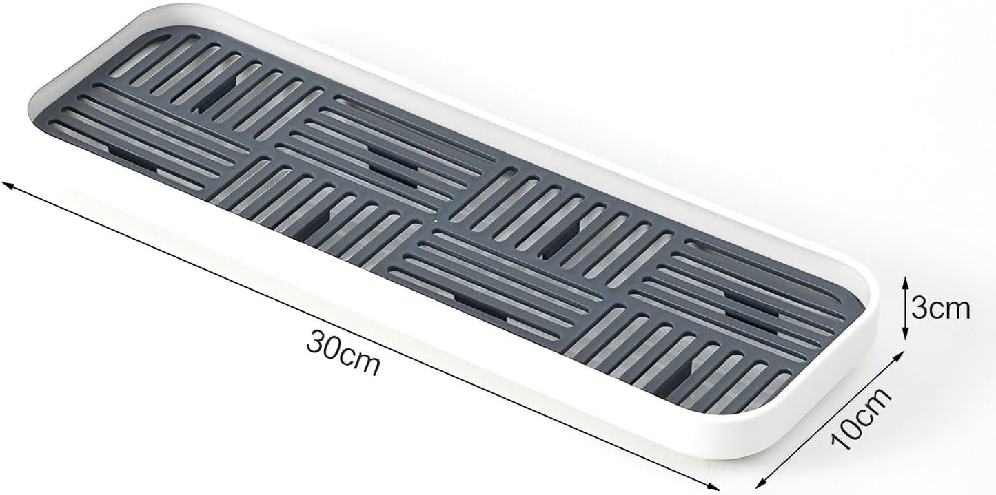 2-in-1 Kitchen Sink Caddy Organizer with Plastic Drain Grate, Double-Layer Drain Sponge Soap Holder & Food Fruit Vegetable Drain Tray for Sink Countertop Home Kitchen Restaurant Hotel, Grey (1 Pack)