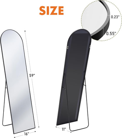 OLIXIS 64"x 21.5" Arched Mirror Full Length, Full Body Mirror with Stand, Hanging or Leaning for Wall, Floor Standing with Shatter-Proof Glass for Bedroom, Living Room, Long, Black