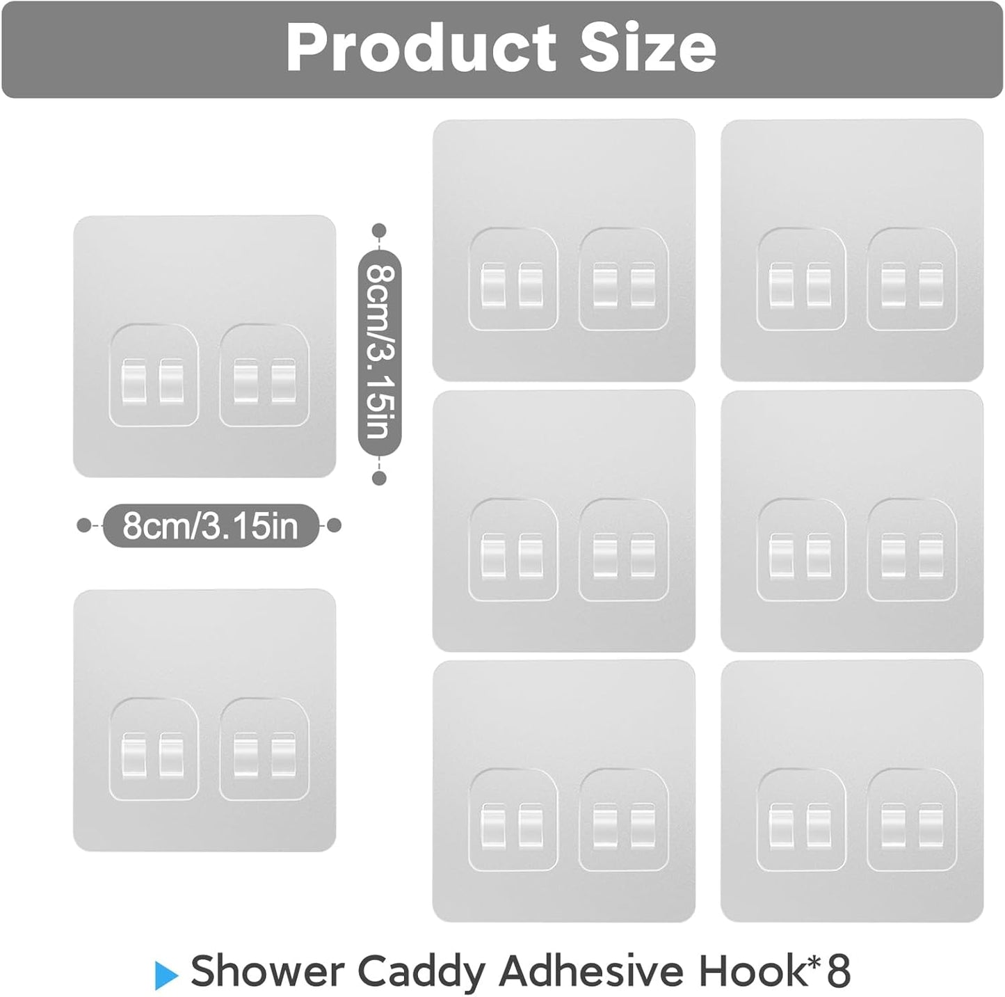 14 Pack Shower Caddy Adhesive Replacement, Transparent Strong Adhesive Hooks, No Drilling, Waterproof Wall Hooks for Shower Caddy, Bathroom Storage Shelves and Kitchen Racks