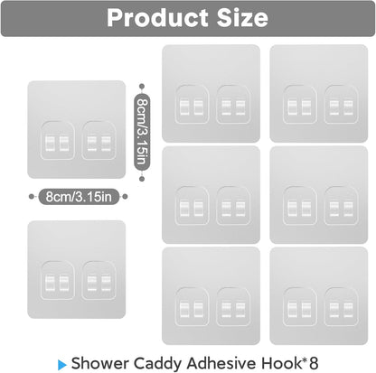 14 Pack Shower Caddy Adhesive Replacement, Transparent Strong Adhesive Hooks, No Drilling, Waterproof Wall Hooks for Shower Caddy, Bathroom Storage Shelves and Kitchen Racks