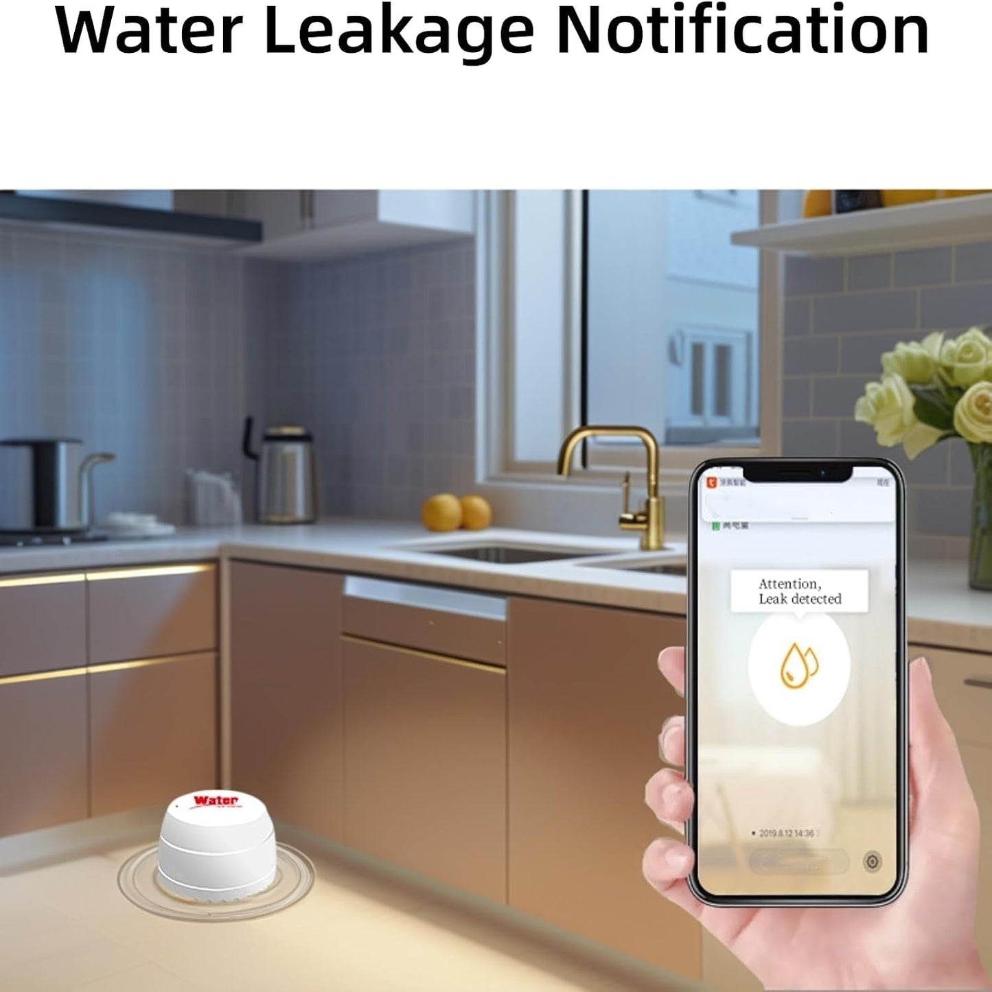 Mengshen 4 Pack WiFi Water Leak Detector 100dB Alarm Place Anywhere Leak Sensor for Bathroom Kitchen Under Sink Battery Operated