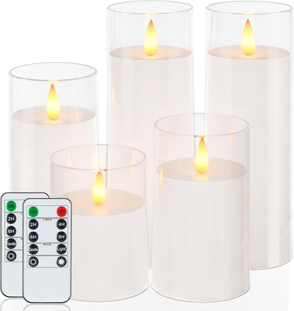 Homemory Realistic Flickering Battery Operated Candles, LED Fake Electric Candle with Remote Control and Timer, Flameless Candles for Home, Christmas Decoration, White, Set of 3