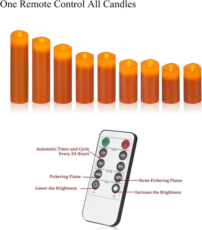 Vinkor Flameless Candles Battery Operated Candles Real Wax Pillar LED Candles with 10-Key Remote and Cycling 24 Hours Timer (Ivory Set of 12 （D: 3" x H: 4"）)
