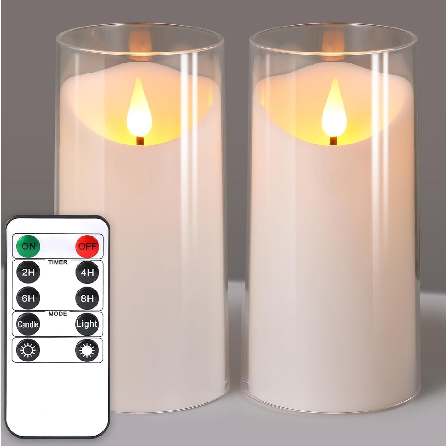 NURADA Flameless Candles with Remote Timer - Glass Real Wax 3D Wick LED Pillar Votive Candle Set Battery Operated Flickering Light for Home Christmas Decoration - White 3 Pack