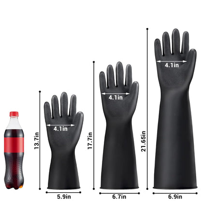 Black Rubber Gloves Extra Large, 22" Long Chemical Resistant Gloves, Waterproof Reusable Dishwashing Household Cleaning Safety Work Heavy Duty Industrial Rubber Glove, 1 Pair XXL