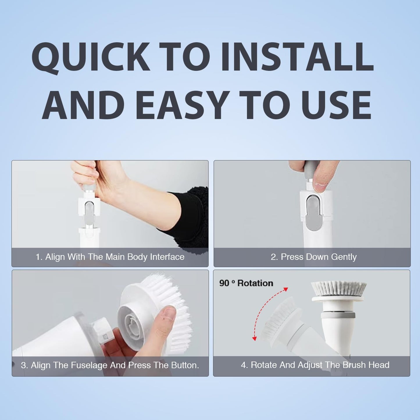 Electric Spin Scrubber - Cordless Cleaning Head with 6 Replaceable Brushes - 90° Rotatable - Ideal for Floor, Window, Cars - Ivory White