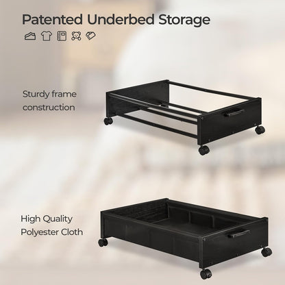FOUCSSOMEI Under Bed Storage with Wheels, Wooden Under Bed Drawers On Wheels, Rolling Under Bed Shoe Storage, Space Saving, Rustic Brown,30L