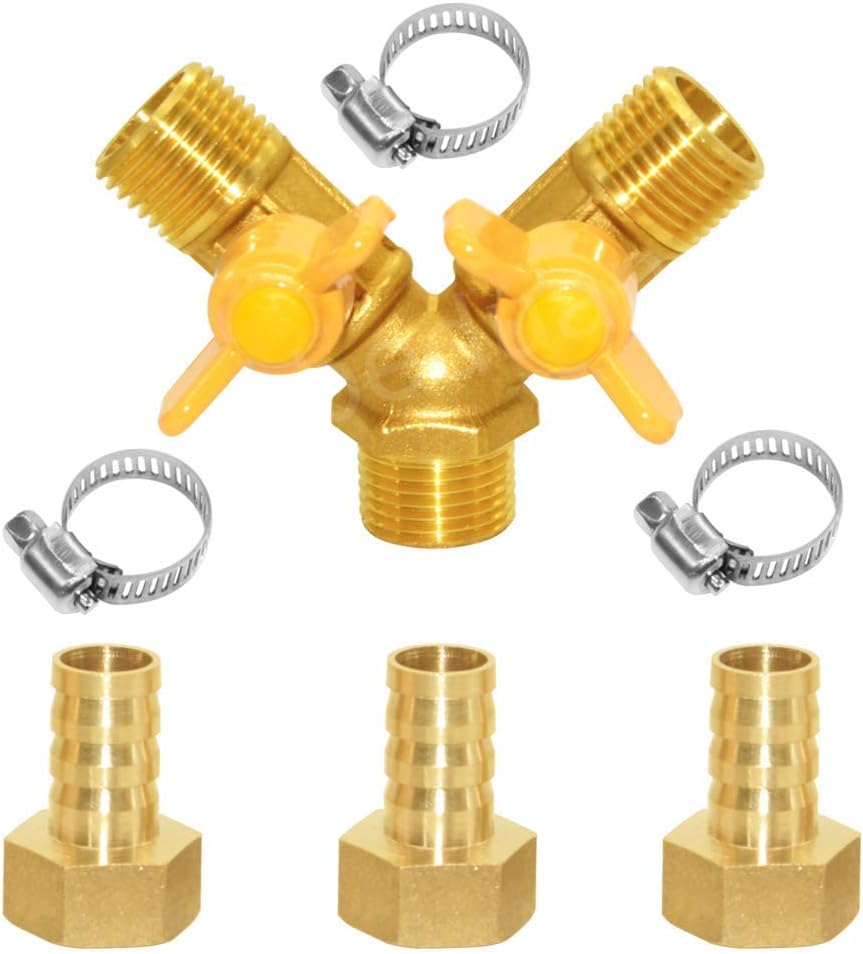 Beduan 3 Way Shut Off Ball Valve, 3/8" Hose Barb 2 Switch Brass Y Shaped Valve