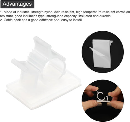 MECCANIXITY 25Pcs Cable Management Clips, 13-16mm Dia Self Adhesive Nylon Wire Holder, Adjustable Organizer Clamp for PC Desk Office, White