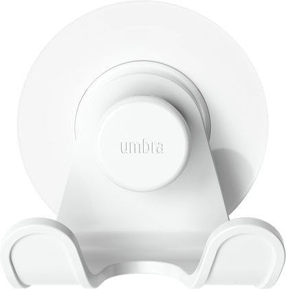 Umbra Flex Adhesive Double-Hook for Bathroom Shower Tub, Holds Towels, Washcloths, Loofahs, Razor, and More, White