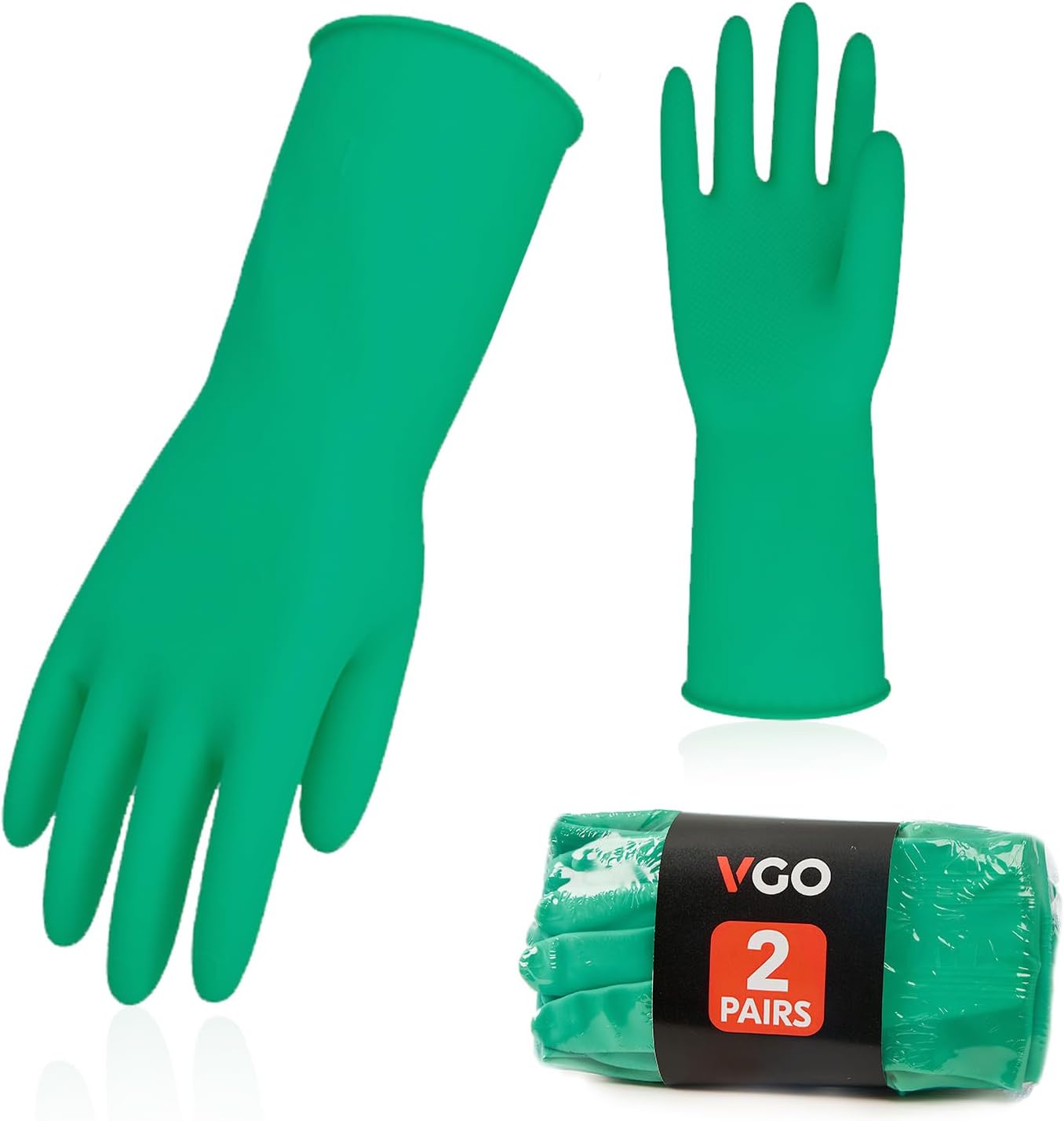 Vgo... 3-Pairs Reusable Household Gloves, Rubber Dishwashing gloves, Extra Thickness, Long Sleeves, Kitchen Cleaning, Working, Painting, Gardening, Pet Care (Size L, Yellow, HH4601)