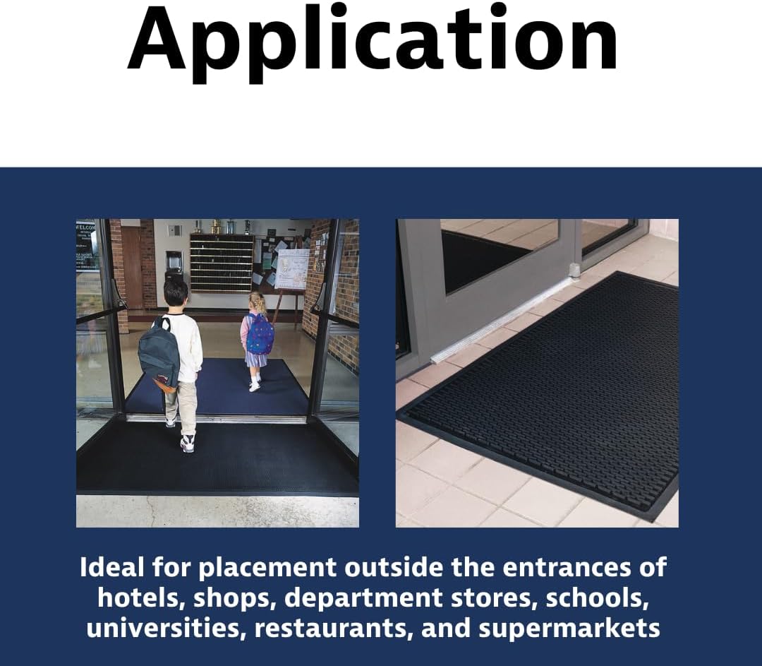 Notrax 340 Soil Guard™ Rubber Scraper Entrance Mat, Outdoor Natural Rubber Doormat for Indoor or Outdoor Heavy-Duty Use, Beveled Edges, 2' x 3', Black, 340S0023BL