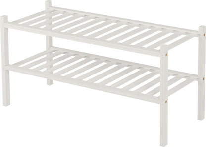 ROMGUAR CRAFT 3 Tier Bamboo Shoe Rack for Closet Free Standing Wood Shoe Shelf Storage Organizer for Entryway Small Space Stackable 27"x11"x20" (Natural)