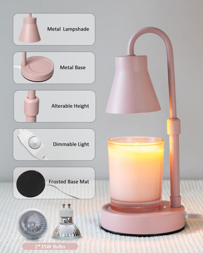 Elenhome Candle Warmer Lamp with Adjustable Height, Stepless Dimming Function-Home Decor Lamp, Metal Candle Lamp for Jar Candles, No Flame Scented Candle Warmer with 2 Bulbs (Black)