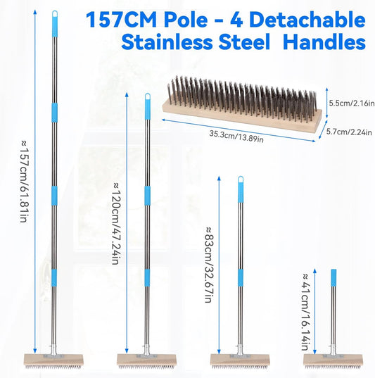 Heavy Duty Wire Broom with 70.8" Telescopic Handle: Stainless Steel Outdoor Broom for Cleaning Moss Concrete Floors Grout Gardens Patio Deck Concrete Garage