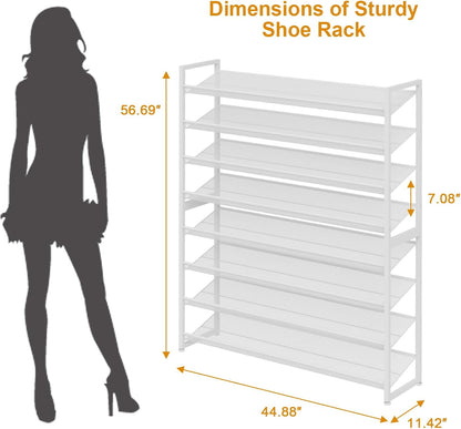 Large Shoe Rack 8 Tier Shoe Organizer, Heavy Duty Metal 4-Tier Stackable Shoe Storage Vertical Shoe Rack for Closet Front Door Entrance, Up to 50 Pairs, 44.8" W x 11.4" D x 56.7" H, Black