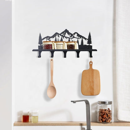 Key Holder for Wall, Metal Wall Hooks Organizer Rack with 7 Hooks for Keys, Coats, Bags – Decorative Home Decor for Entryway, Hallway, Kitchen, Living Room (12 Inches, Mountain)