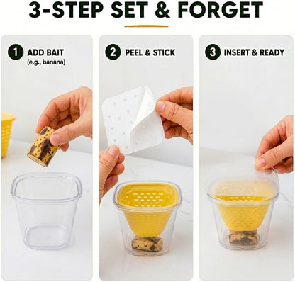 Fruit Fly Traps for Indoors, DIY Fruit Fly Traps - 4X Reuseable Funnel Traps + 24x Clear Sticky Trap - No-Mess, Uses Natural Bait