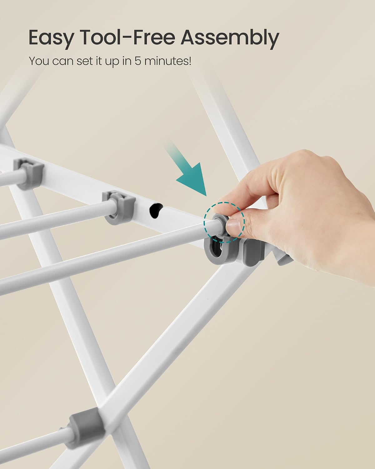 SONGMICS Foldable Clothes Drying Rack, Laundry Drying Rack, Clothes Airer, Steel Frame, 14.6 x 29.5 x 53.2 Inches, Easy Assembly, Indoor Outdoor Use, White ULLR770W01