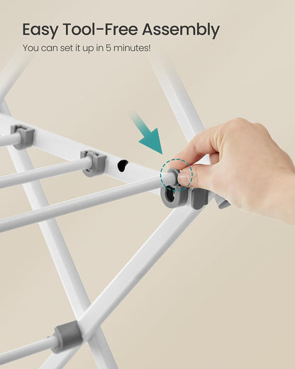 SONGMICS Foldable Clothes Drying Rack, Laundry Drying Rack, Clothes Airer, Steel Frame, 14.6 x 29.5 x 53.2 Inches, Easy Assembly, Indoor Outdoor Use, White ULLR770W01