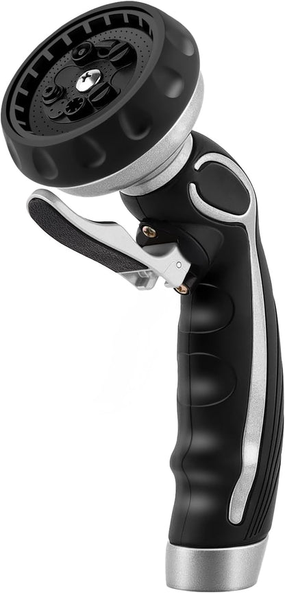 RESTMO Hose Nozzle with Easy Self-Lock Trigger, Heavy Duty Metal Water Hose Sprayer with 9 Spray Patterns and On/Off Valve, Ideal for Outdoor Lawn & Garden Watering, Car & Pet Washing