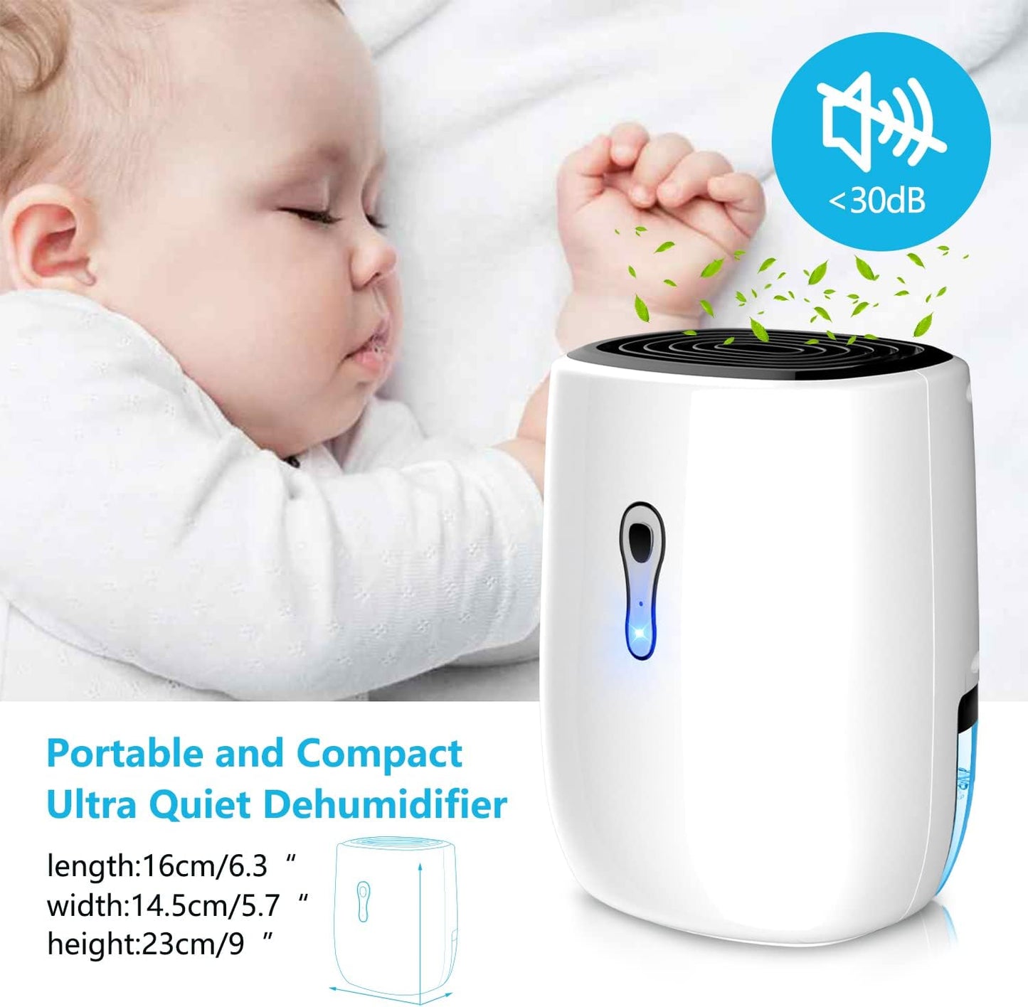 Dehumidifiers for Home 27oz(800ml) Small Auto Shut off Dehumidifiers with Drain Hose,Portable Ultra Quiet Mini Dehumidifier Effective for Bathroom, Basement, Garage, RV, Gun Safe, Closet