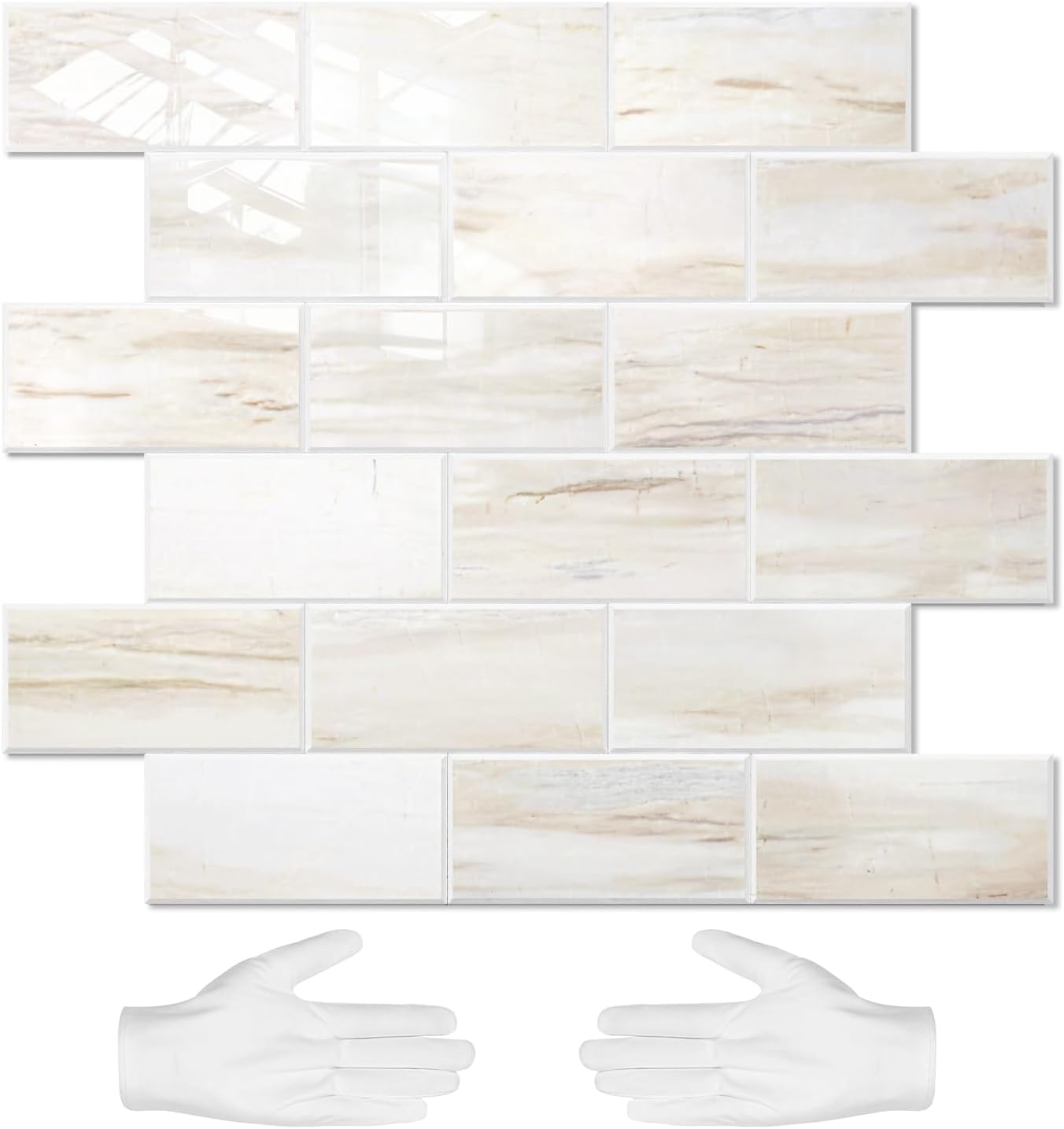 STICKGOO 10-Sheet Subway Tile Peel and Stick Backsplash, Seamless Design Polished Eurasia Beige Kitchen Backsplash Wall Tiles, Glossy Surface Waterproof Stick on Tile for Bathroom, RV, Fireplace
