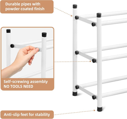 STORAGE MANIAC Expandable Shoe Rack for Closet, 8 Pairs Stackable Small Shoe Rack, Metal Adjustable Shoes Organizer for Entryway, Hallway, Garage, Front Door, Shoes Shelves, Black 2 Tier