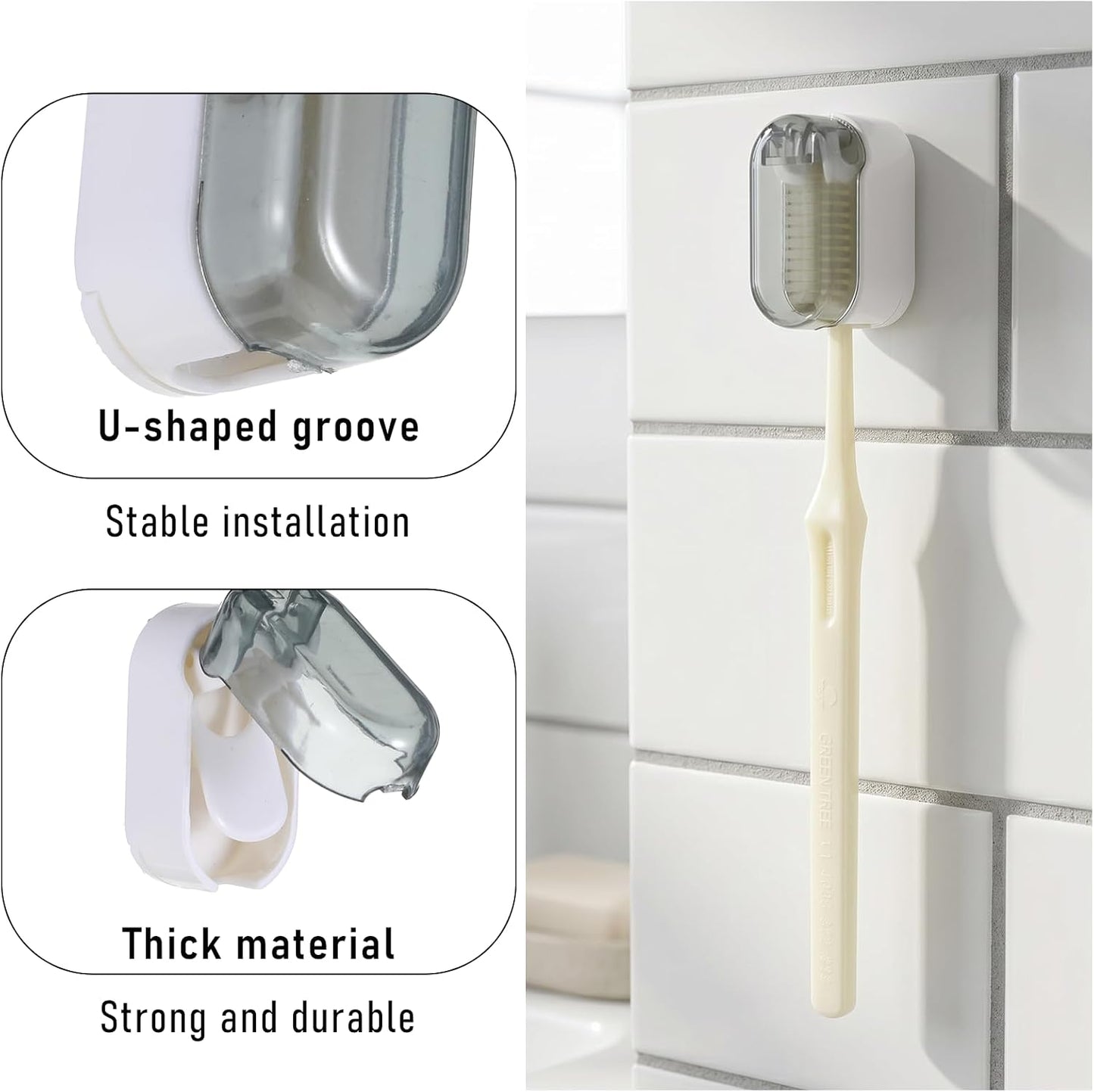 3 Pack Wall Mounted Toothbrush Holder with Cover for Bathrooms | Tooth Brush Holder for Travel and Home, Tooth Brush Hanger Rack, No Drill Toothbrushes Organizer for Manual/Electric