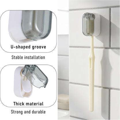 3 Pack Wall Mounted Toothbrush Holder with Cover for Bathrooms | Tooth Brush Holder for Travel and Home, Tooth Brush Hanger Rack, No Drill Toothbrushes Organizer for Manual/Electric
