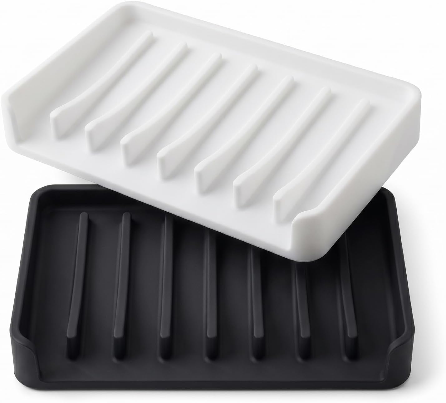 Bathway Silicone Soap Dishes for Shower, Self-Draining Bar Soap Holder Non-Slip Sink Organizer Tray for Sink, Bathroom & Kitchen, Keeps Bar Soap Dry& Dishwasher Safe, Black & Black (2 Pack)