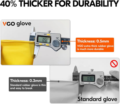 Vgo... 3-Pairs Reusable Household Gloves, Rubber Dishwashing gloves, Extra Thickness, Long Sleeves, Kitchen Cleaning, Working, Painting, Gardening, Pet Care (Size L, Yellow, HH4601)