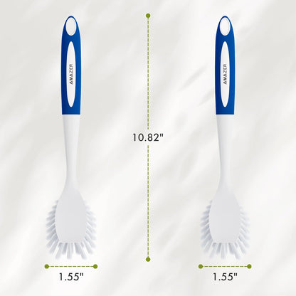 Amazer Dish Brush with Handle, 2 Pack Kitchen Scrub Brushes for Cleaning, Dish Scrubber with Stiff Bristles for Sink, Pots, Pans