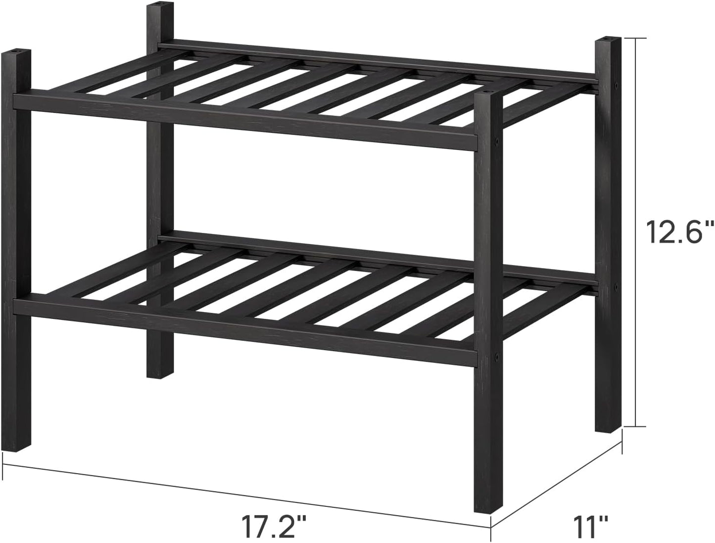 viewcare 3-Tier Black Bamboo Shoe Rack for Entryway, Stackable | Foldable | Natural, Shoe Shelf Storage Organizer for Hallway Closet, Free Standing Shoe Racks for Indoor Outdoor
