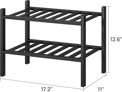 viewcare 3-Tier Black Bamboo Shoe Rack for Entryway, Stackable | Foldable | Natural, Shoe Shelf Storage Organizer for Hallway Closet, Free Standing Shoe Racks for Indoor Outdoor