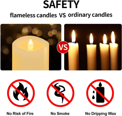 3x3 Flickering Flameless Candles Set of 2, 2AA Battery Life 600 Hours Battery Candles Flickering with Timer,3 inch Flameless Candles with Remote for Indoor/Outdoor, Ivory