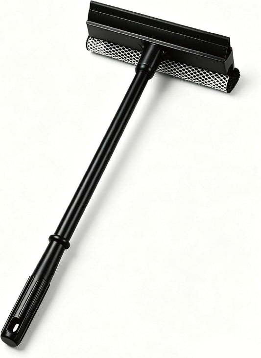 2 in1 Window Squeegee for Car, Window Cleaning Tool with 16inch Long Handle,Sponge Car Window Squeegee for Gas Station, Glass,Shower,Outdoor High Window Cleaning