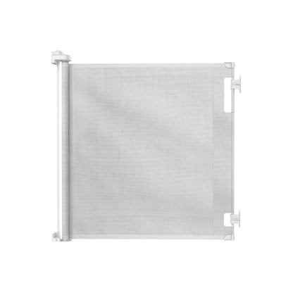 Retractable Baby Gate Perma Child Safety 33" Tall x 55” Wide, Mesh, for Stairs, Doorways, Dogs, Pets, Indoor, Outdoor, One-Handed Operation, Locking, Easy Install, Hardware Mount, White